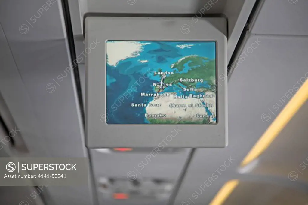 Inflight Information Screen Showing Map Inside Aircraft