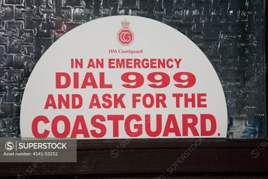 Coastguard Emergency Dial 999 Sign