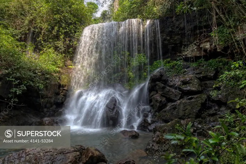 The Pha Takien Waterfall In The Forests Of The Pang Sida National Park, A World Heritage Site, In Thailand. The Falls Are Hidden In The Forest And Only Flow During The Rainy Season Between September And December.