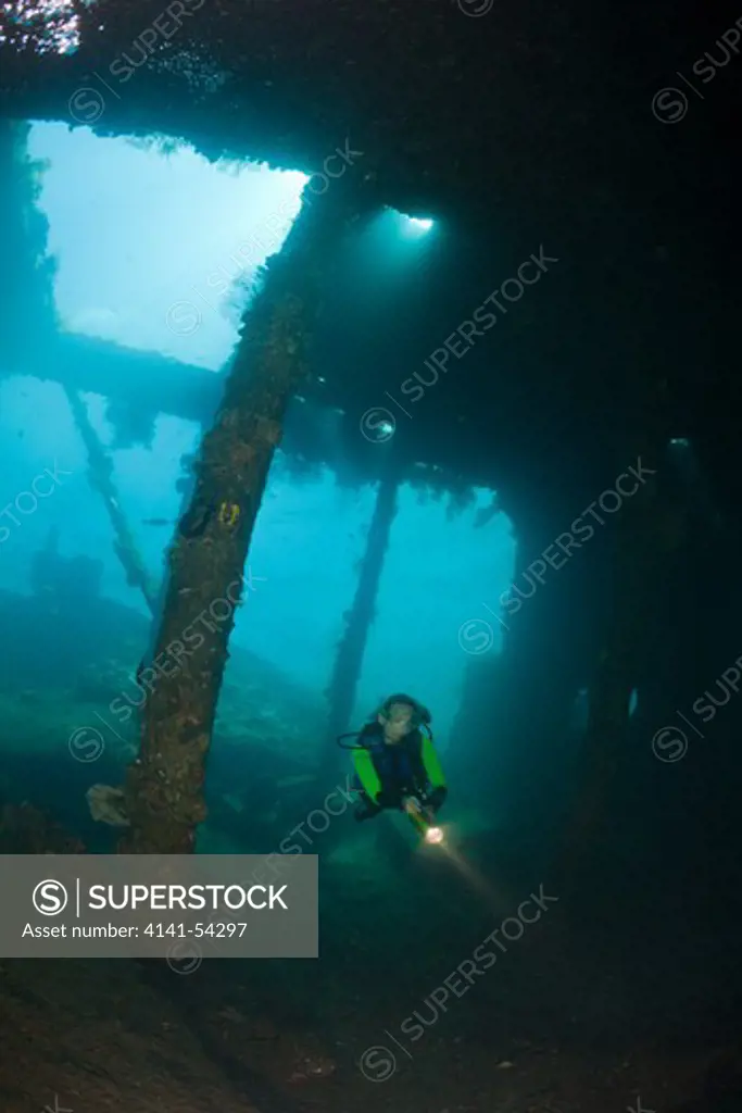 Scuba Diver At Liberty Wreck, Tulamben, Bali, Indonesia