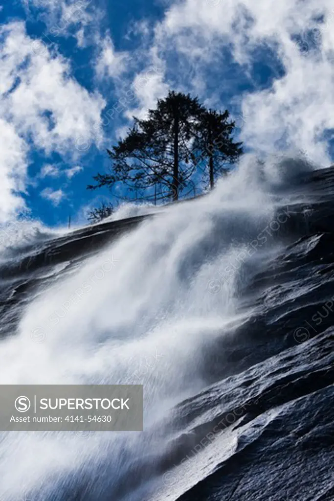 Spring Runoff Of Bridal Veil Creek Roaring Over The Top Of Bridal Veil Falls, Located Along A Side Trail Branching Off The Trail To Lake Serene, Mt. Baker-Snoqualmie National Forest, Cascade Mountains, Washington State, Usa, June, Bridal_Veil_Falls-9