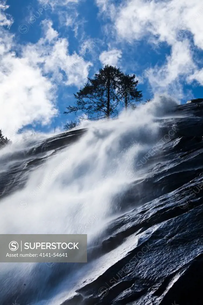 Spring Runoff Of Bridal Veil Creek Roaring Over The Top Of Bridal Veil Falls, Located Along A Side Trail Branching Off The Trail To Lake Serene, Mt. Baker-Snoqualmie National Forest, Cascade Mountains, Washington State, Usa, June, Bridal_Veil_Falls-10