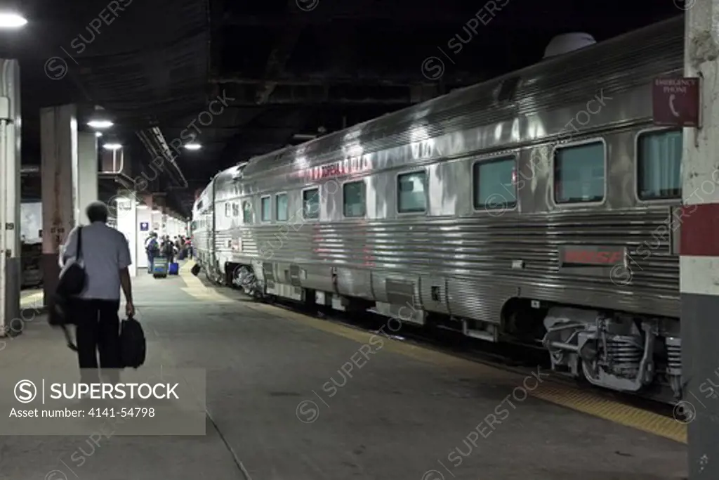 Passenger Walking The Platform To An Amtrak Train In Chicago'S Union Station, Illinois, Usa, Empire_Builder-19