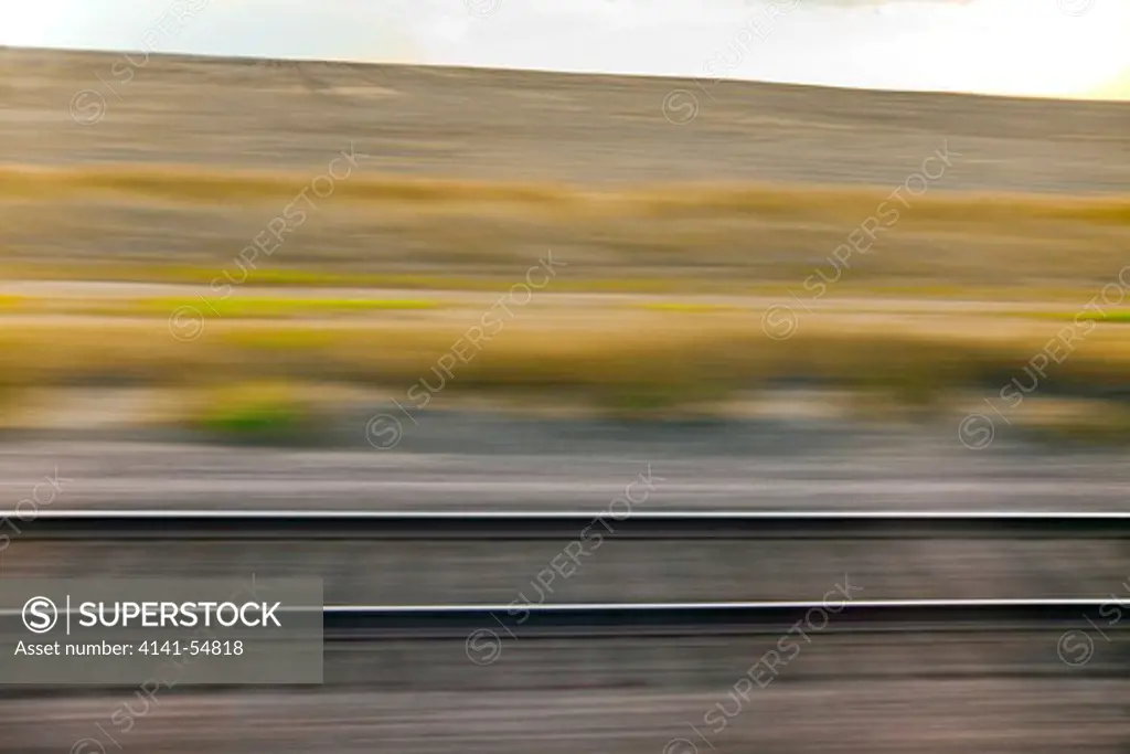 Motion Of Rails And The Passing Landscape Near The Tracks, Viewed From The Amtrak Empire Builder In Montana, Usa, Empire_Builder-258