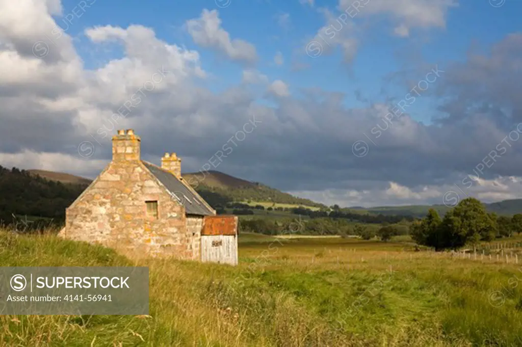 A View Of Glen Feardar With An Empty Croft Near Inver Aberdeenshire Scotland United Kingdom