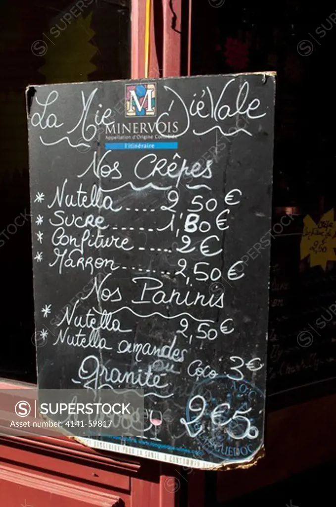 Menu Outside Restaurant Within Fortified Town Of Carcassonne Aude France