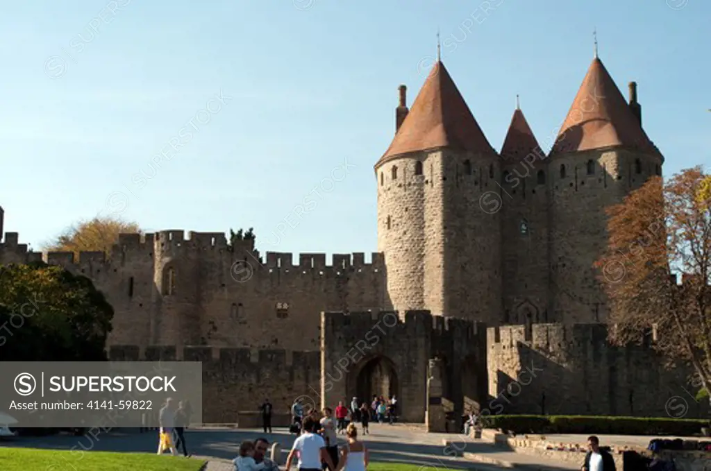 Entrance Fortified Town Of Carcassonne Aude France