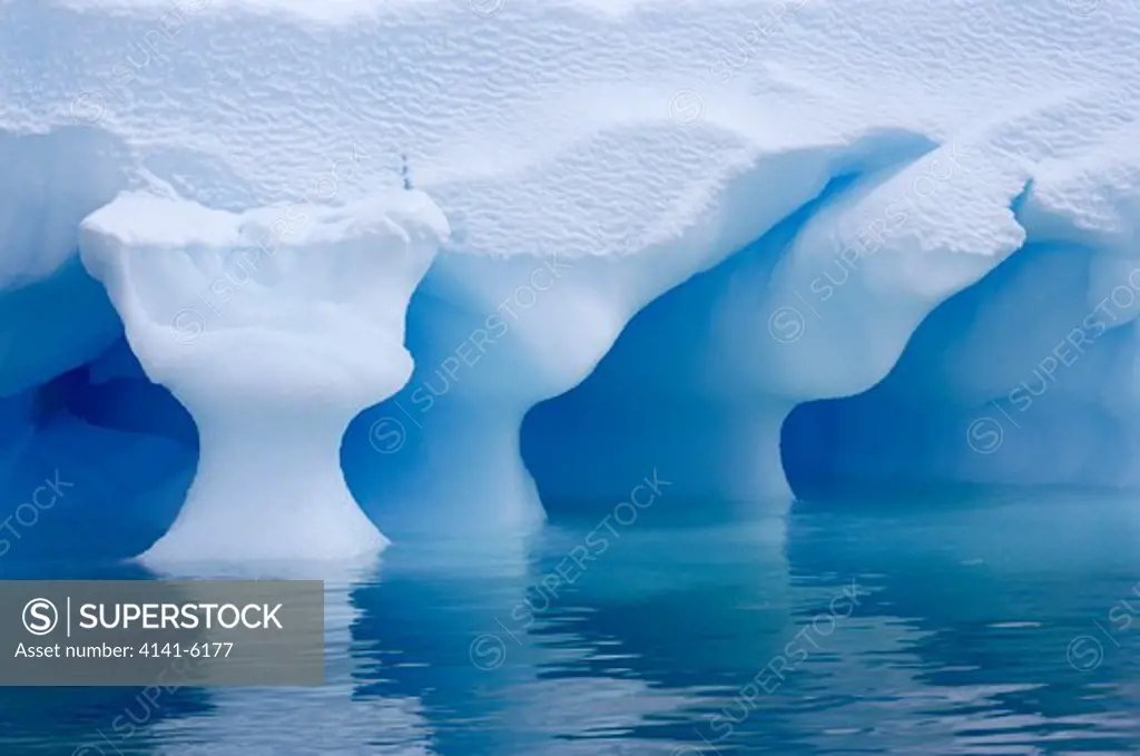 sculpted iceberg shape produced by wave action antarctica