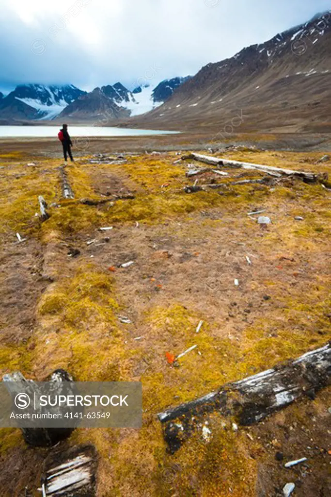 Old Whaling Station  300 Year Old Graves With Remnants Of Russian Pomors In Trygghavna.  Spitsbergen, Svalbard, Arctic