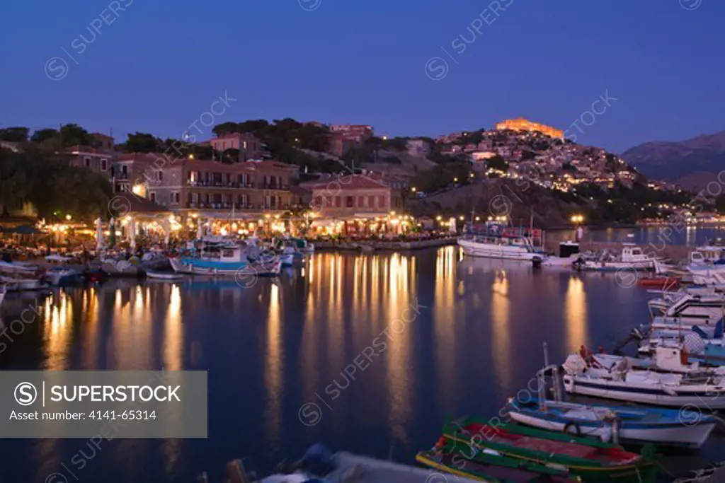 Molyvos Harbour At Dusk, Lebos, Lesvos, Greece