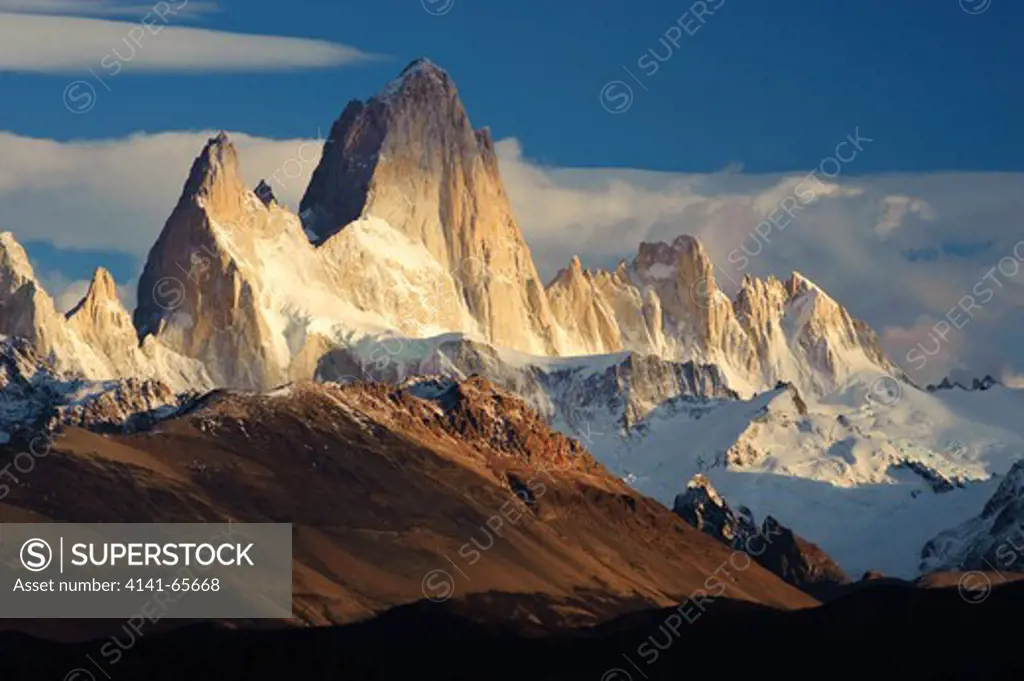 Mount Fitzroy, Los Glaciares National Park, Argentina.  Los Glaciares National Park is located in the area known as the Austral Andes in the Patagonia area of southern Argentina.  It is a UNESCO ÄúWorld HeritageÄù site.