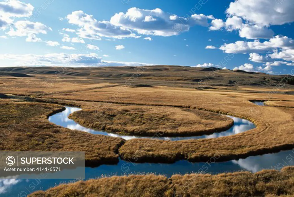 meandering stream hayden valley, yellowstone national park, wyoming, usa