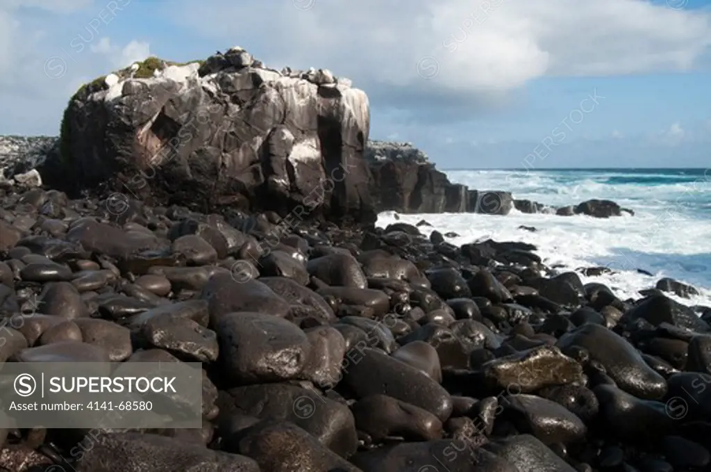 Beach made of volcanic rocks on Espanola island, Galapagos