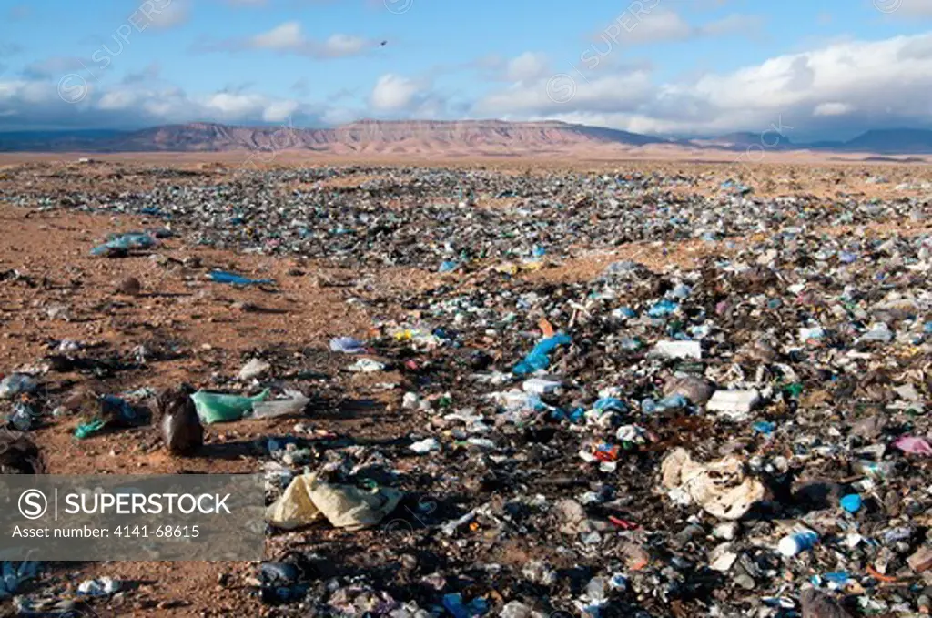 Landfill in the desert near Boumalne du Dades, Tagdilt track, Morocco