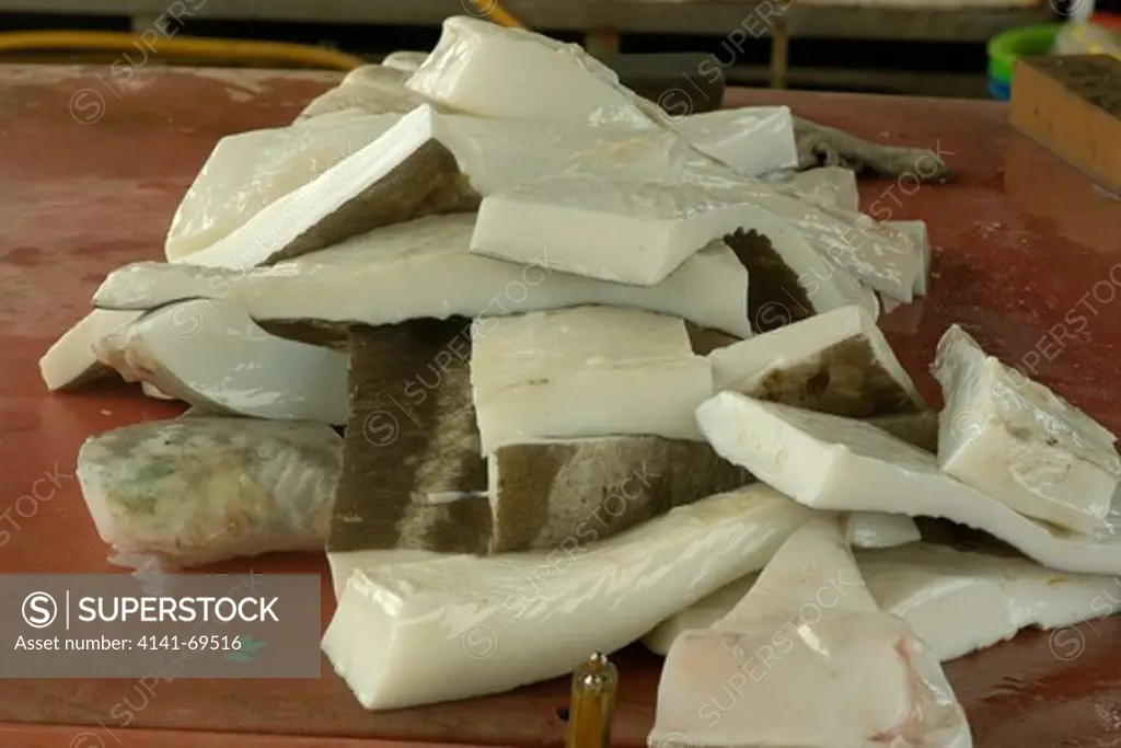 Slices of whale shark meat (tofu shark), Suao, Taipei, Taiwan (Republic of China).