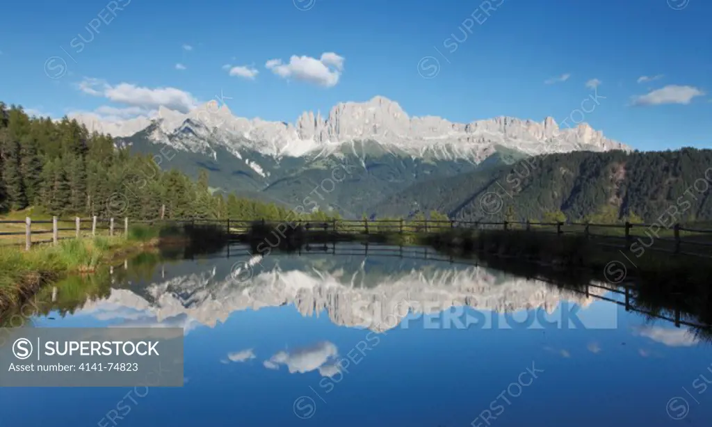Catinaccio Range from lake Whun, Sciliar-Catinaccio Natural Park, Alto Adige, Italy