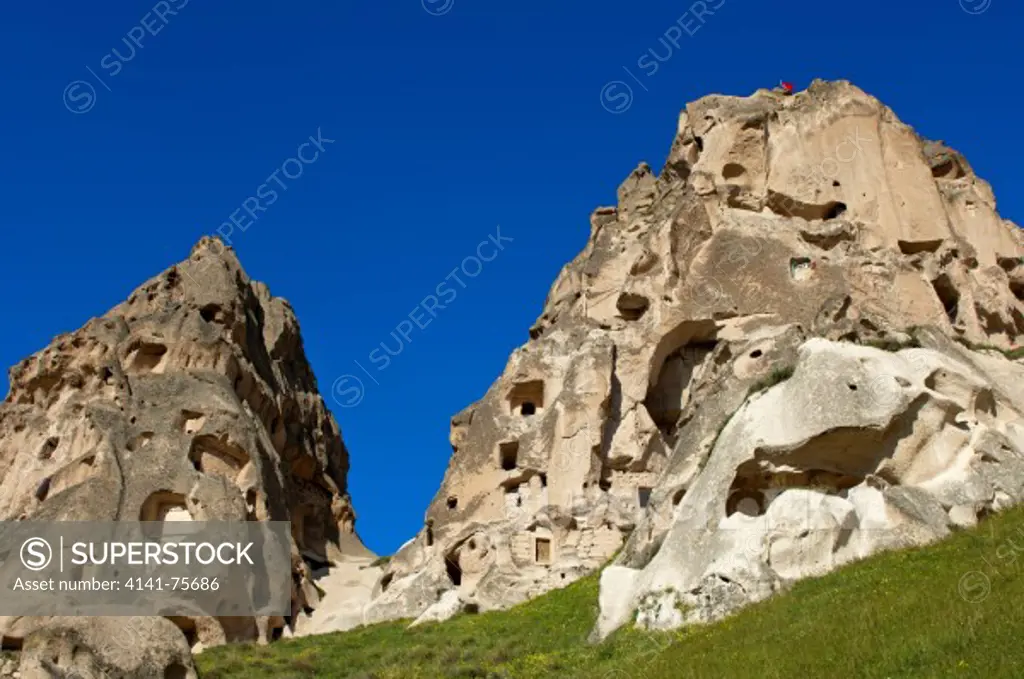 Hollowed tuff rock, UNESCO World Heritage site Garamba National Park and the Rock Sites of Cappadocia, Uchisar, Turkey