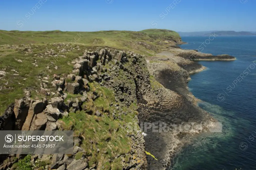 Grassy volcanic sea cliffs, Isle of staffa, Scotland