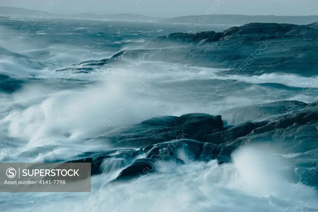 storm & rough sea on rocky coastline hvaler, norway 