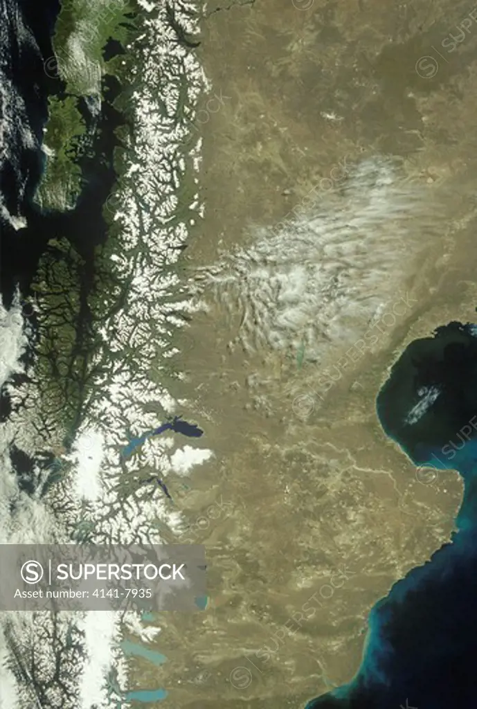 andes mountains from space, chile & argentina, south america. 