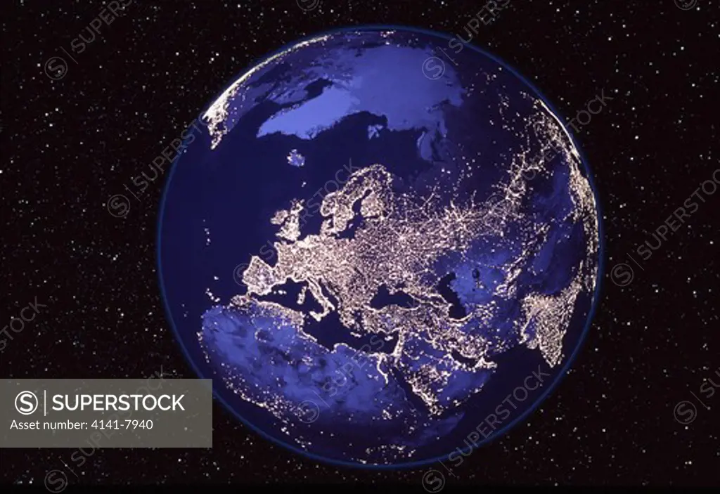 europe - lights at night please credit: nasa/t&t stack/nhpa for editorial use only; not for promotion or endorsement 
