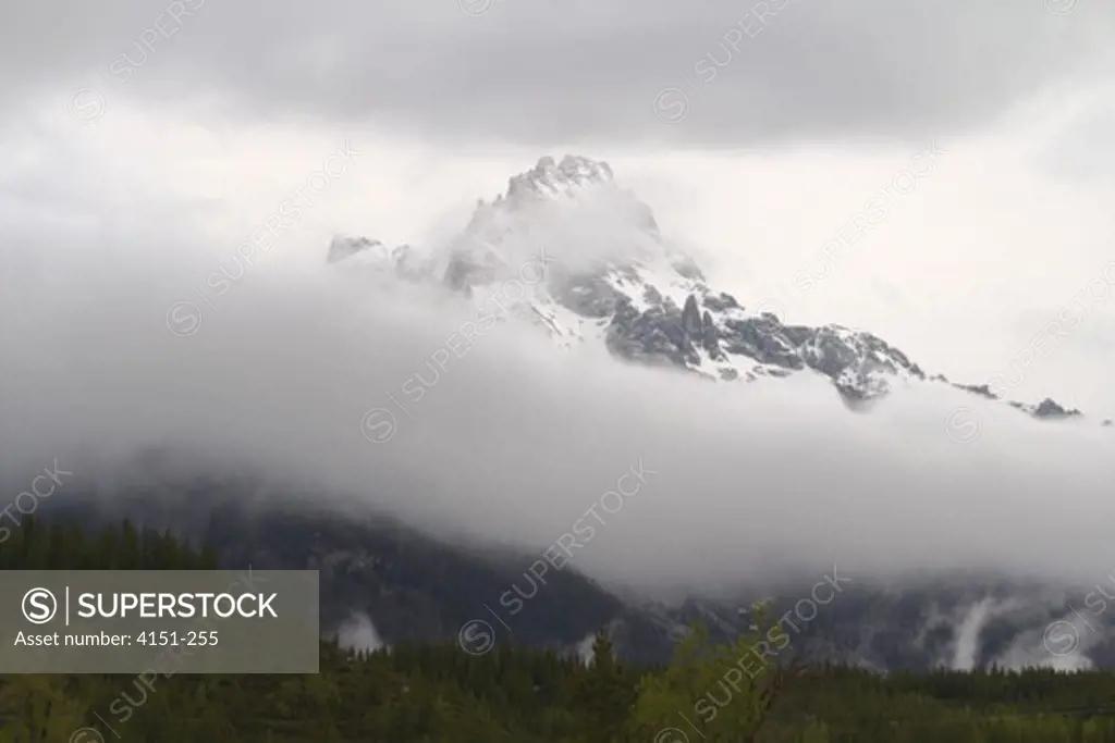 USA, Wyoming, Grand Teton National Park, Mountains covered with fog