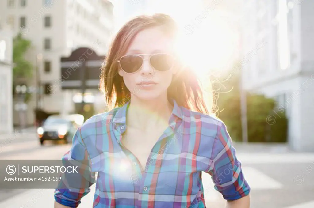 Portrait of a woman wearing sunglasses