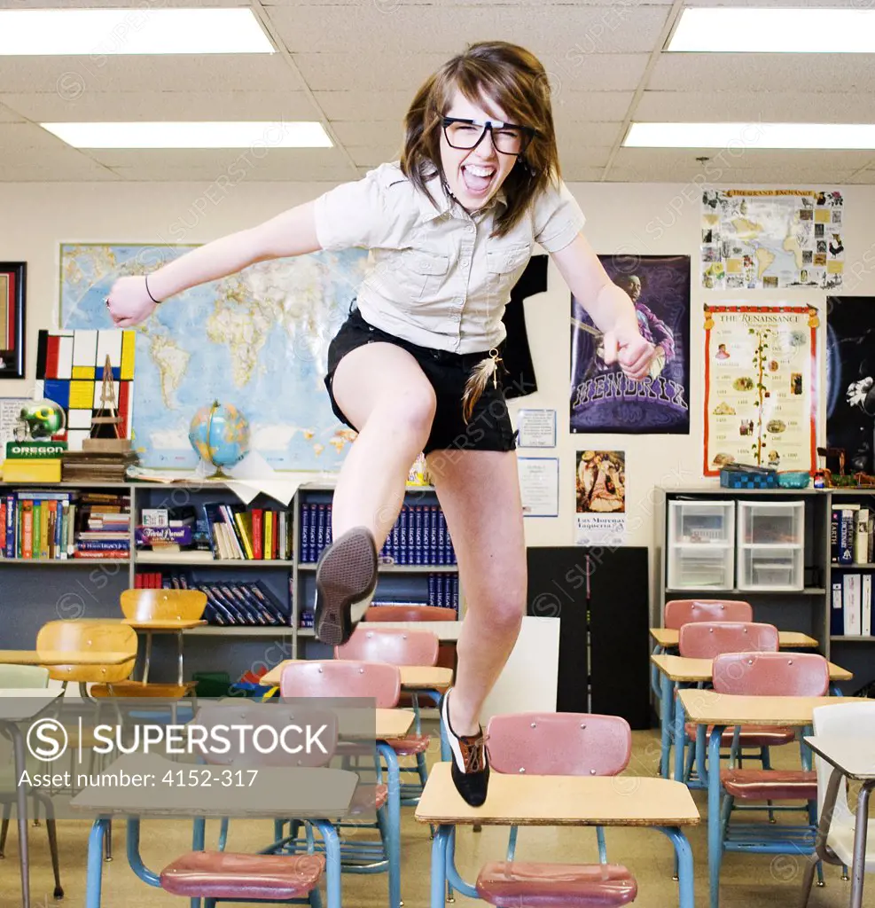 Excited High School Girl jumping