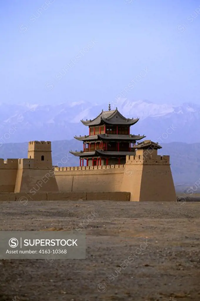 CHINA, GANSU PROVINCE, JIAYUGUAN, MING FORTRESS (1372) WESTERN LIMIT OF THE GREAT WALL,QILIAN MT