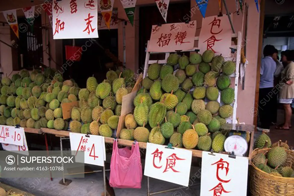 SINGAPORE, CHINATOWN, STREET SCENE, DURIAN FRUITS FOR SALE