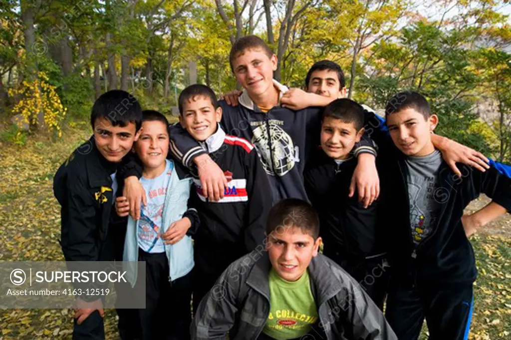 ARMENIA, NEAR YEREVAN, GARNI TEMPLE, TEENAGE BOYS
