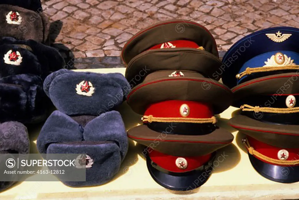 GERMANY, WEST BERLIN, SOUVENIR STAND WITH RUSSIAN ARMY HATS