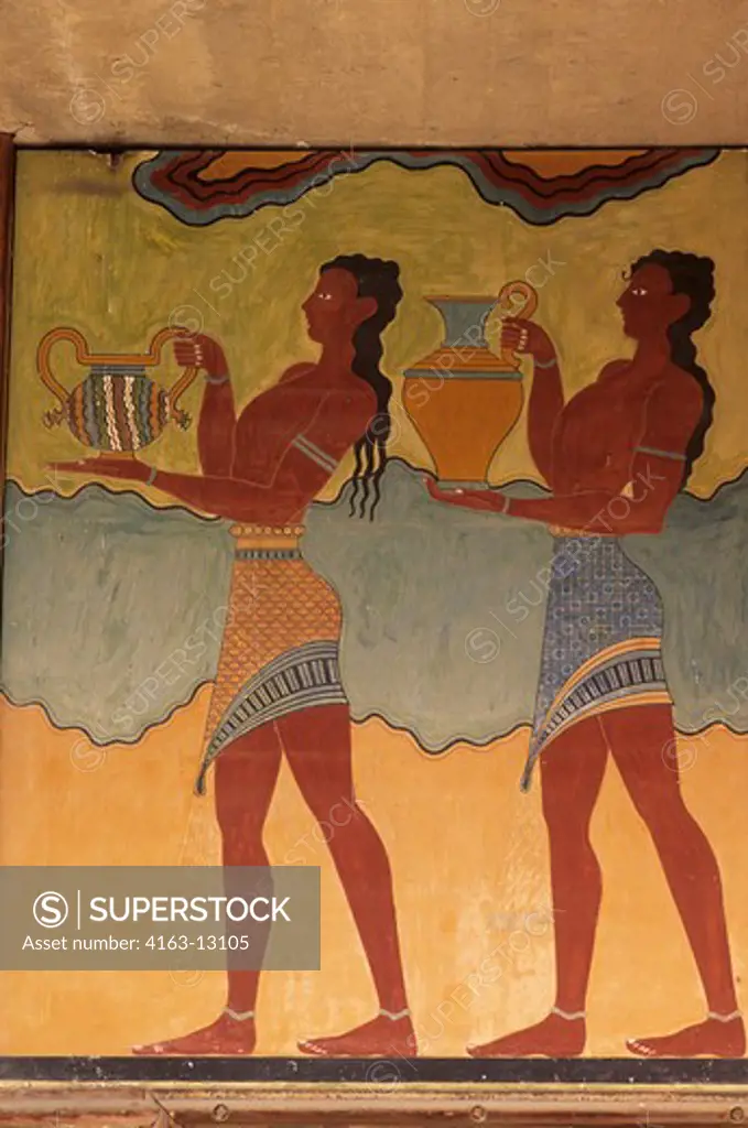 GREECE, CRETE, HERAKLEON, PALACE OF KNOSSOS, SOUTH PROPYLON, PROCESSION FRESCO