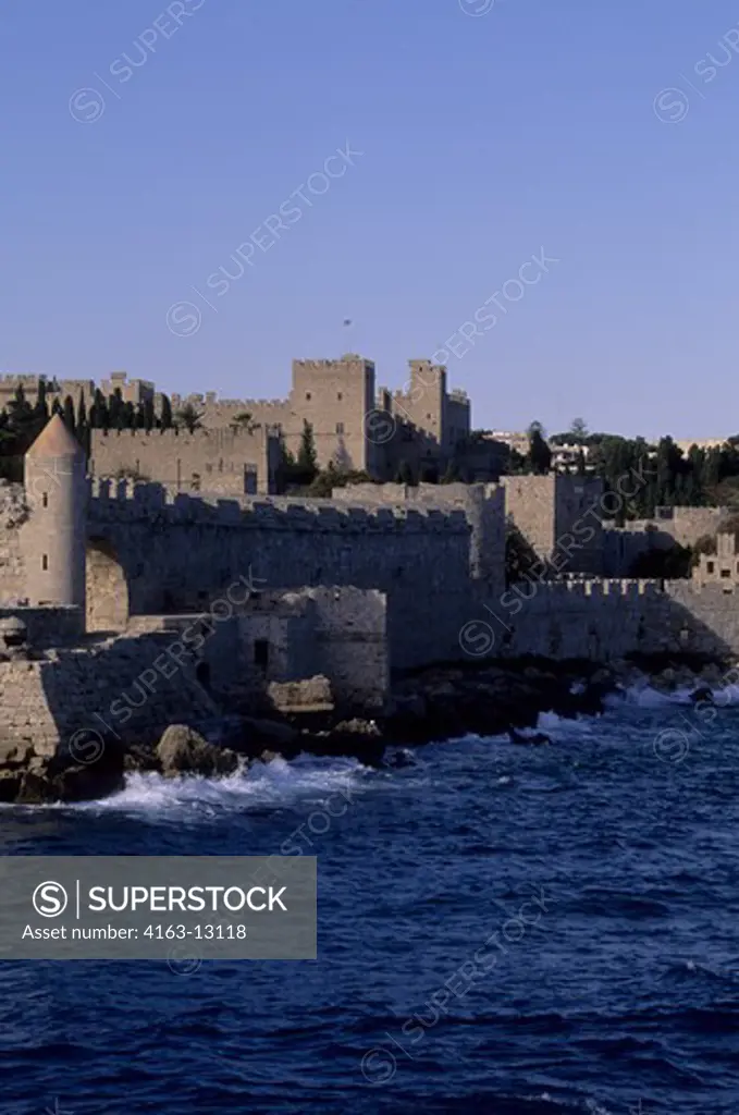 GREECE, RHODES, VIEW OF RHODES WITH FORTIFICATIONS AND PALACE OF THE GRAND MASTER