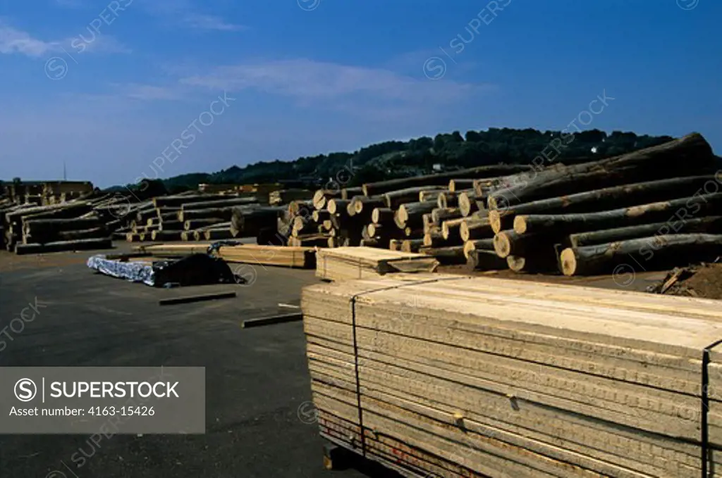 FRANCE, NORMANDY, HONFLEUR, PORT, IMPORTED TIMBER FROM FINLAND AND SIBERIA