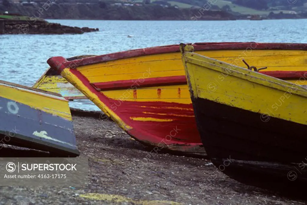 SOUTHERN CHILE, CHILOE ISLAND, ANCUD, COLORFUL LOCAL FISHING BOATS