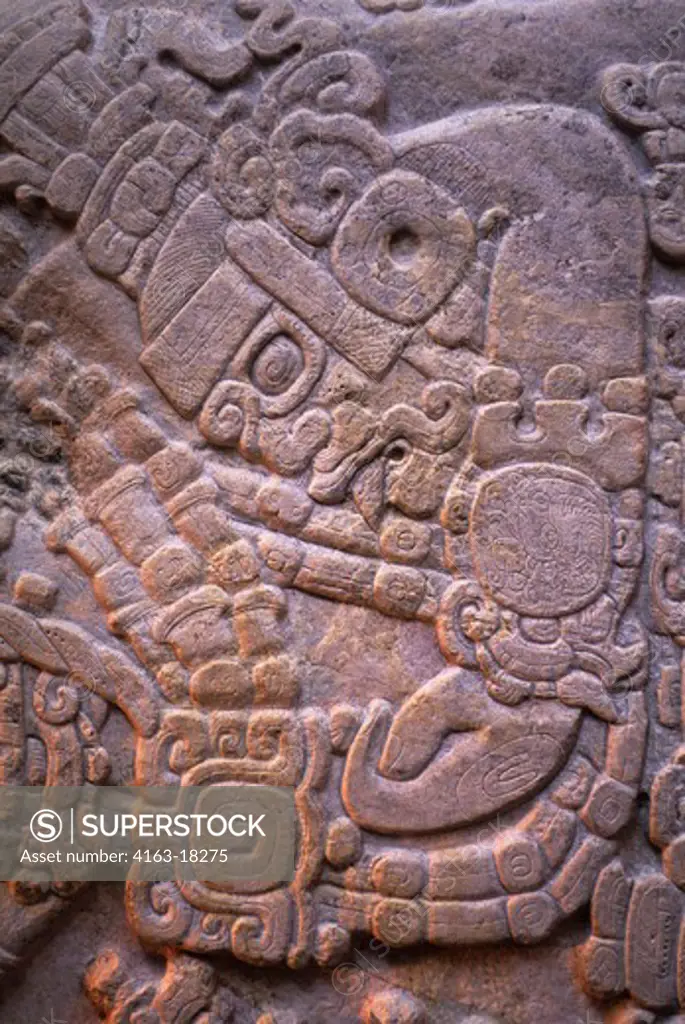 60044334A, TIKAL, MUSEUM, STELAE 445 A.D. FROM RULER K'AWIL CHAAN (STORMY SKY), DETAIL