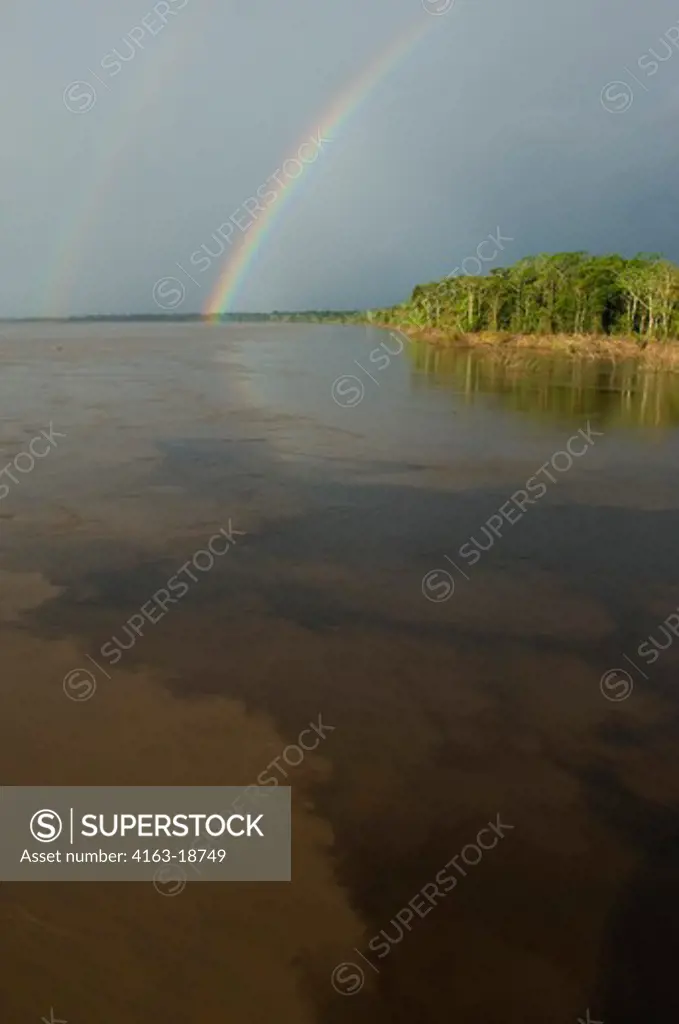 PERU, AMAZON RIVER BASIN, NEAR IQUITOS, CONFLUENCE OF THE MARANON RIVER AND CHOROYACU RIVER, RAINBOW