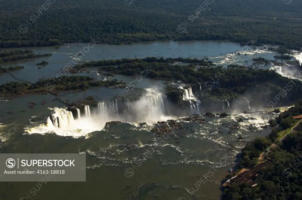 BRAZIL, IGUASSU NATIONAL PARK, AERIAL VIEW OF IGUASSU FALLS, SUBTROPICAL FOREST