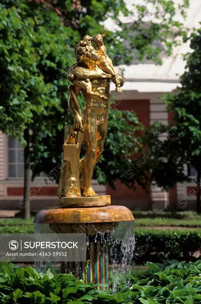 RUSSIA,NEAR ST. PETERSBURG PETRODVORETS, PARK, BELL FOUNTAIN, GILDED STATUE WITH FAWN