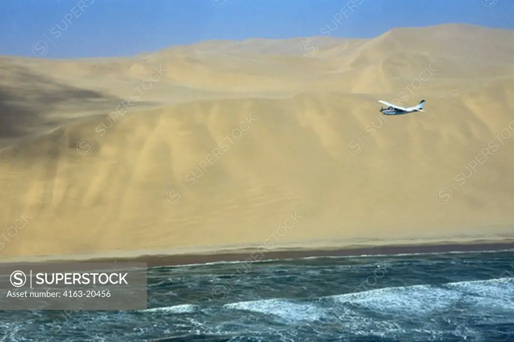 Namibia, Skeleton Coast National Park, Plane Flying Along Coast, Sand Dunes