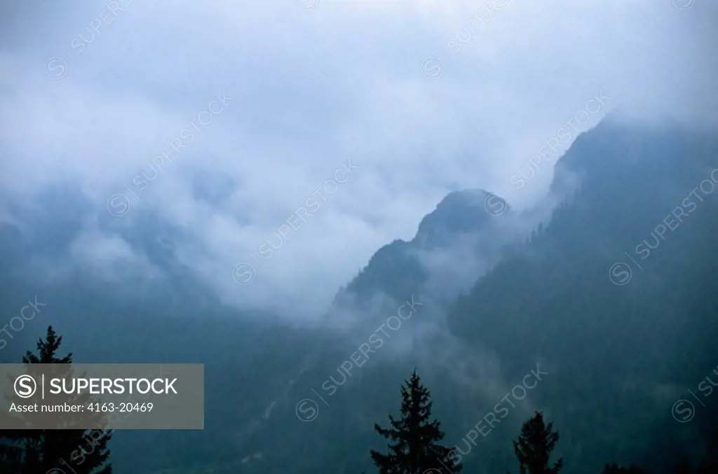 Germany, Bavaria, Berchtesgaden, Schonau, Mountains In Rain