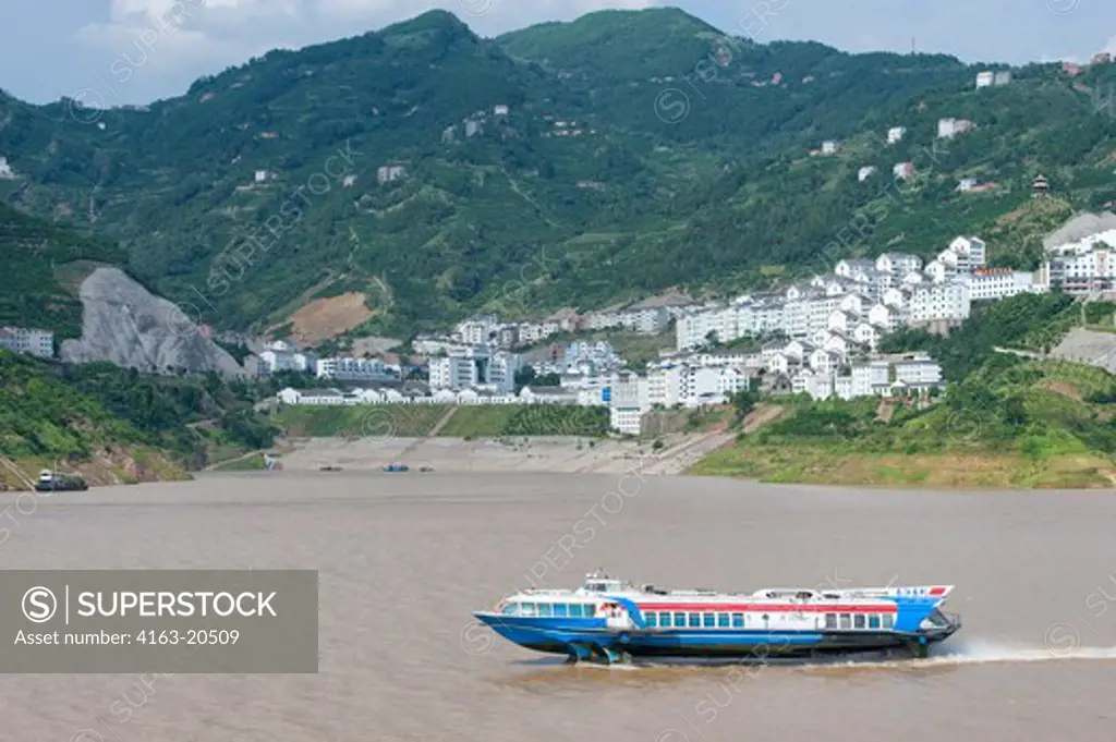 China, Three Gorges, Yangtze River, Wu Gorge, View Of Badong City, Speed Boat