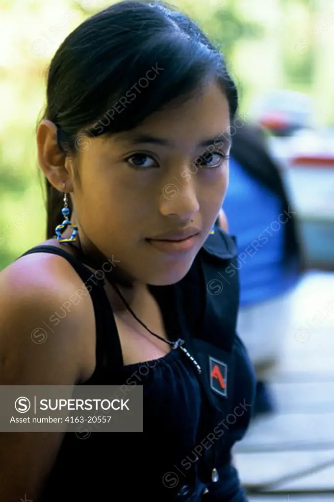 Guatemala, Rio Dulce, Ak Tenamit Co-Op, Mayan Teenage Girl, Portrait