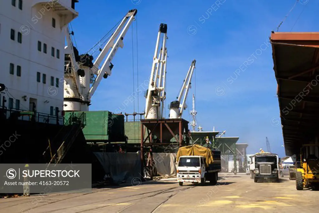 Honduras, Puerto Cortes, Port, Freighter Unloading Grain
