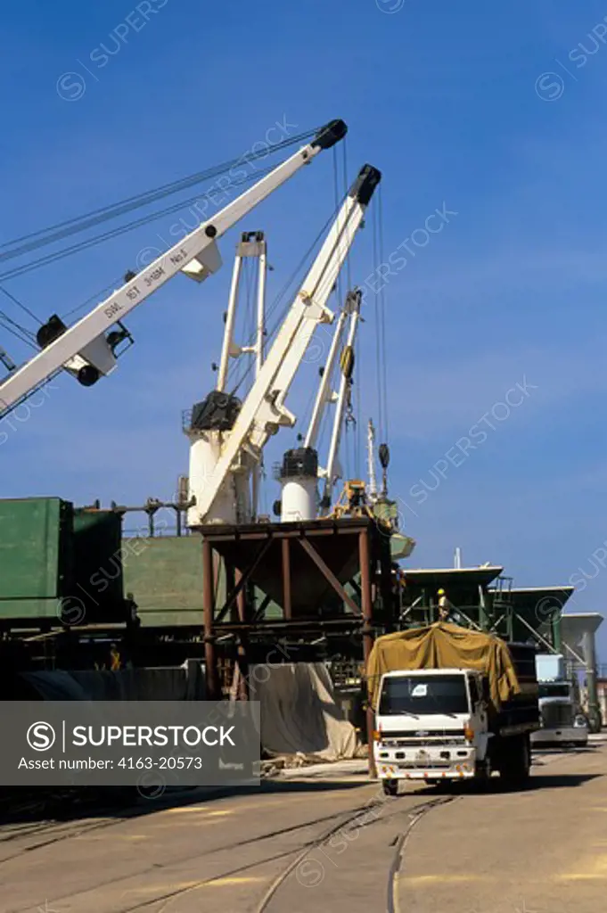 Honduras, Puerto Cortes, Port, Freighter Unloading Grain
