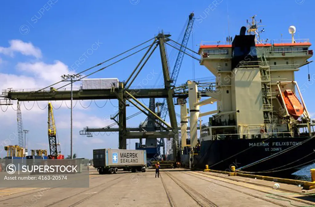 Honduras, Puerto Cortes, Port, Container Ship Being Loaded