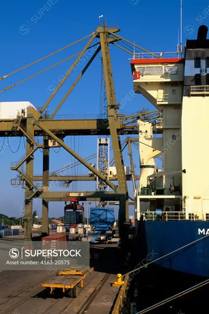 Honduras, Puerto Cortes, Port, Container Ship Being Loaded