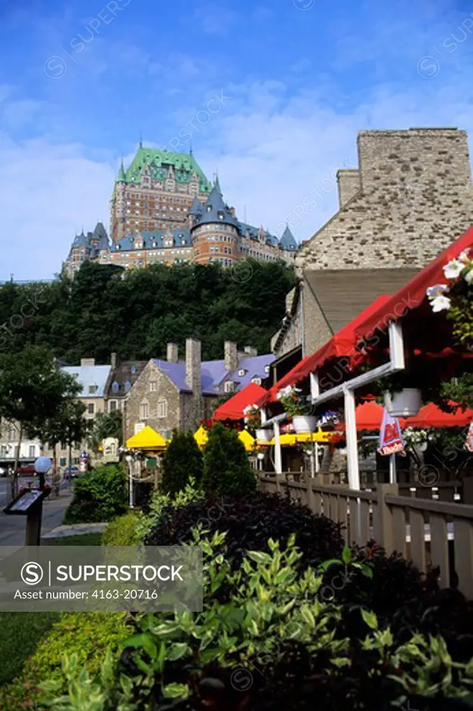 Canada, Quebec City, View Of Hotel Frontenac, Outdoor Restaurant
