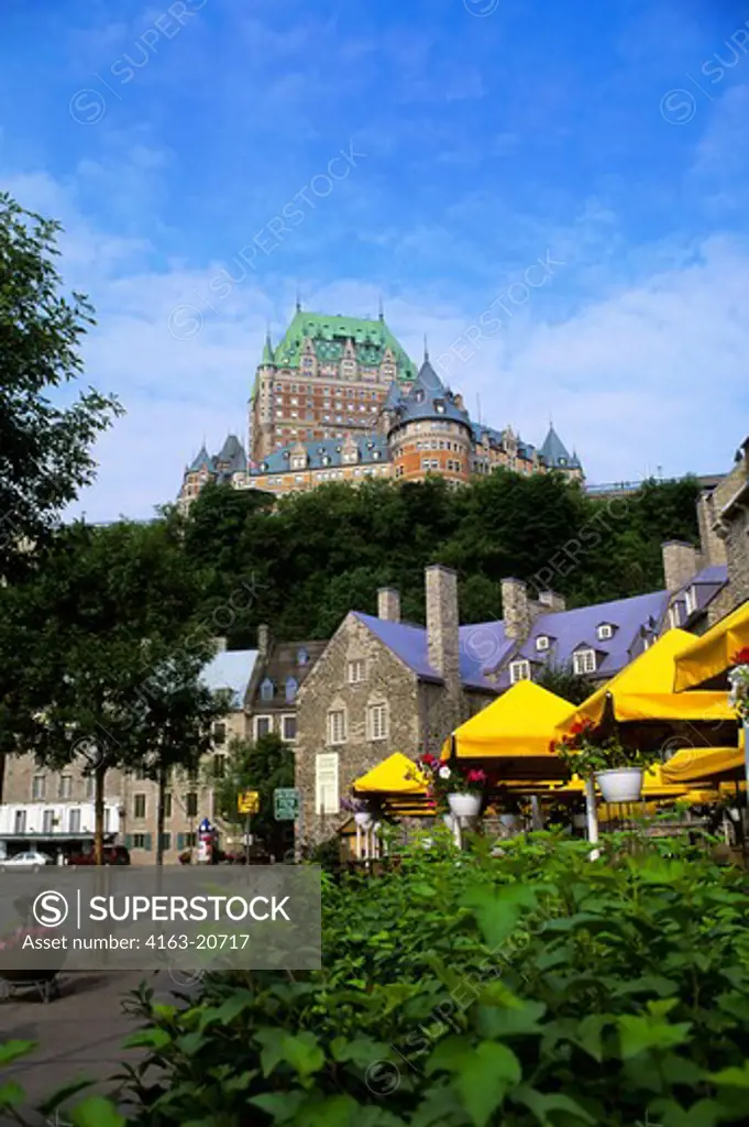 Canada, Quebec City, View Of Hotel Frontenac, Outdoor Restaurant